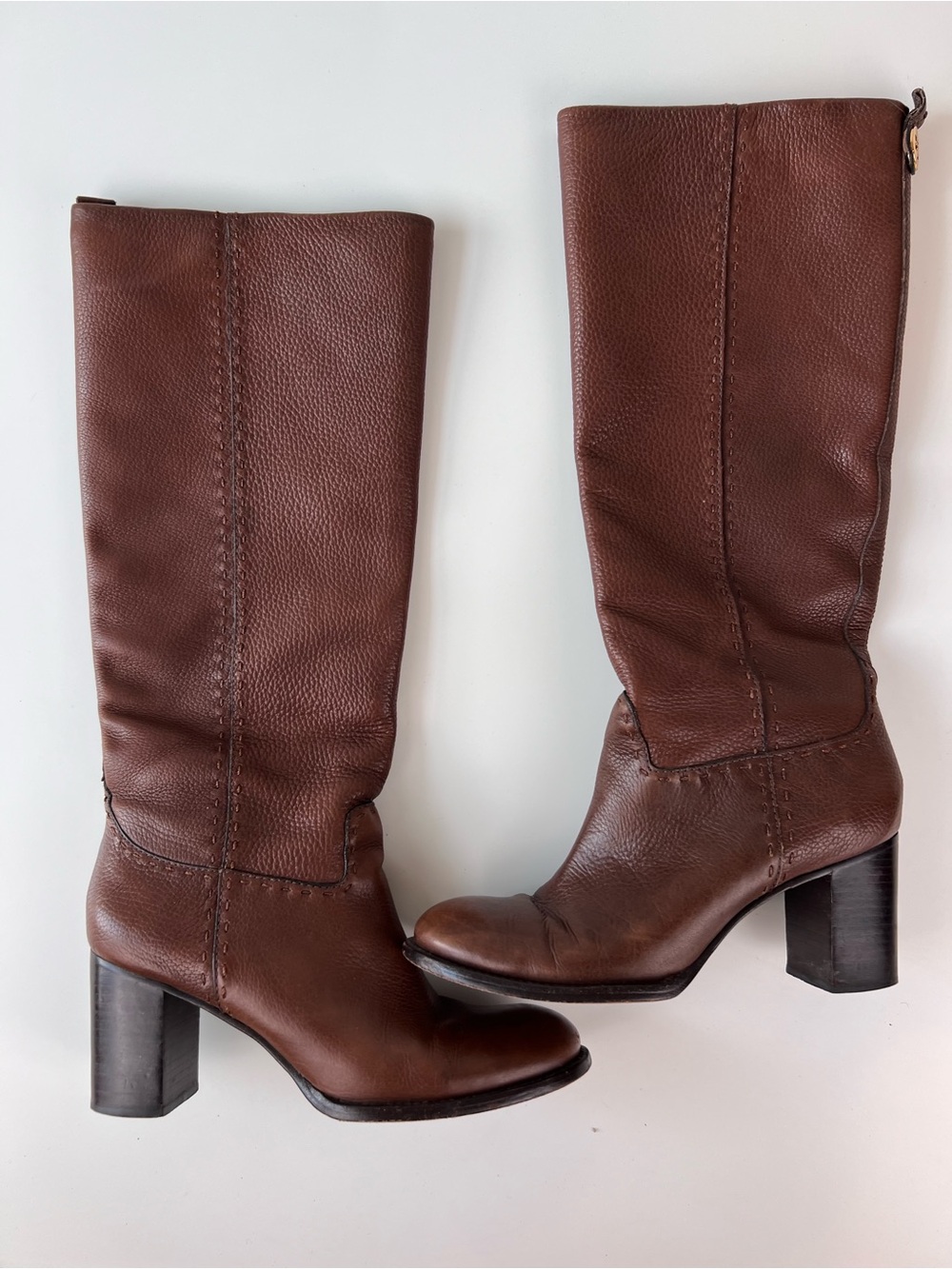 Tory Burch Brown Leather Knee High Block Heel Riding Boots size 9.5